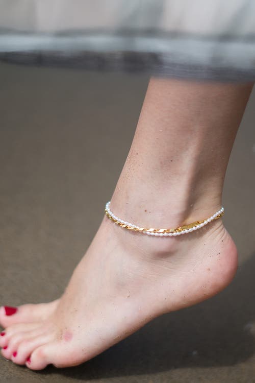 Classicharms Madison Layered Freshwater Pearl Anklet In Gold