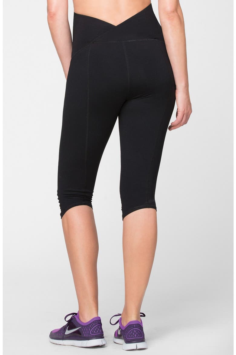 Ingrid & Isabel® Knee Length Active Maternity Pants with Crossover Panel, Alternate, color, JET BLACK