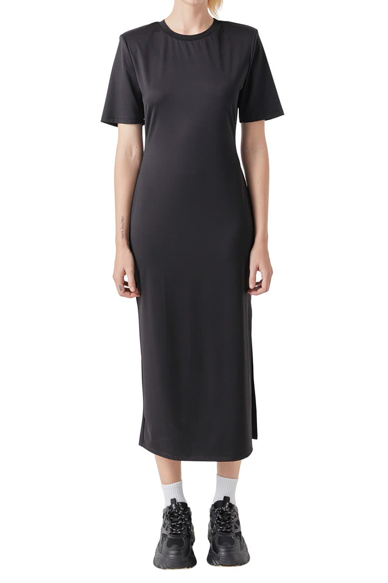 Power Shoulder Maxi Dress, Alternate, color, BLACK