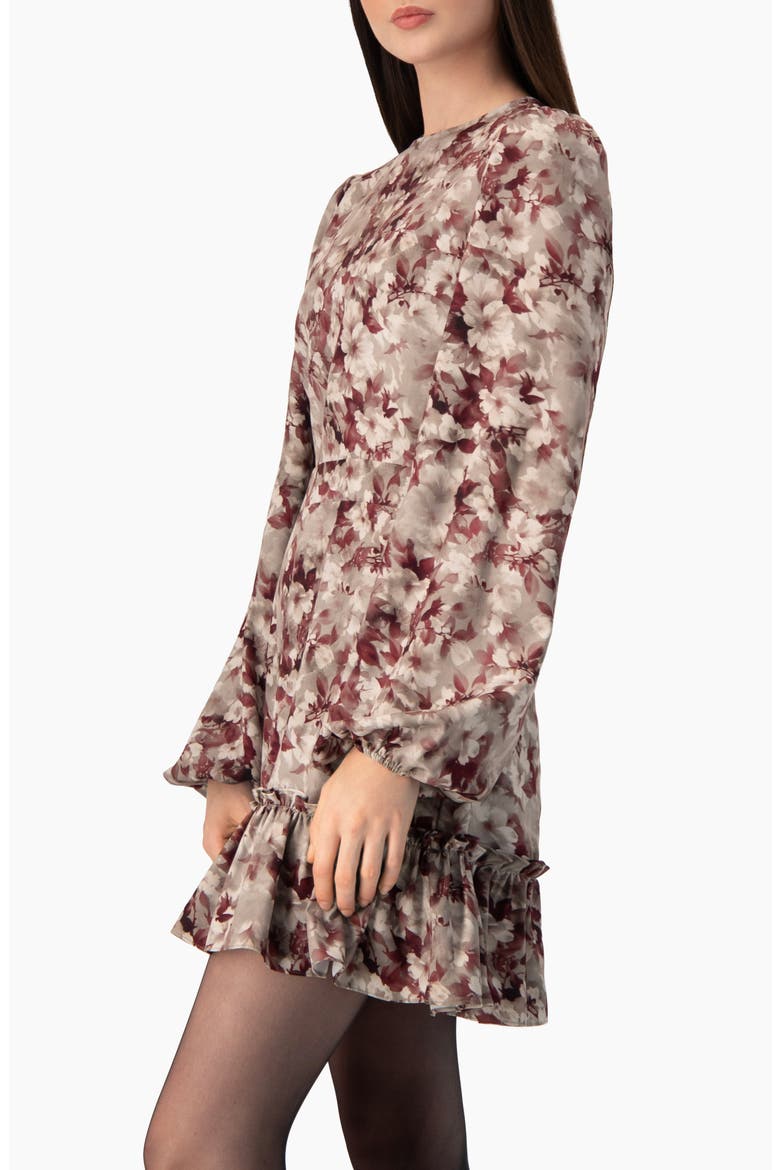 Floral-print Long-sleeve Fit-and-flare Dress, Alternate, color, Grey