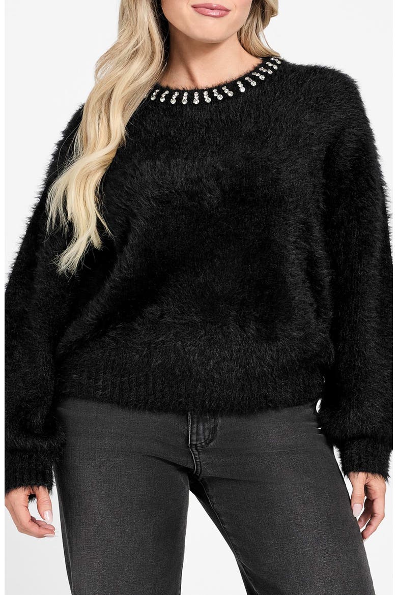 Arisa Rhinestone Accent Crewneck Sweater, Main, color, BLACK-BLACK