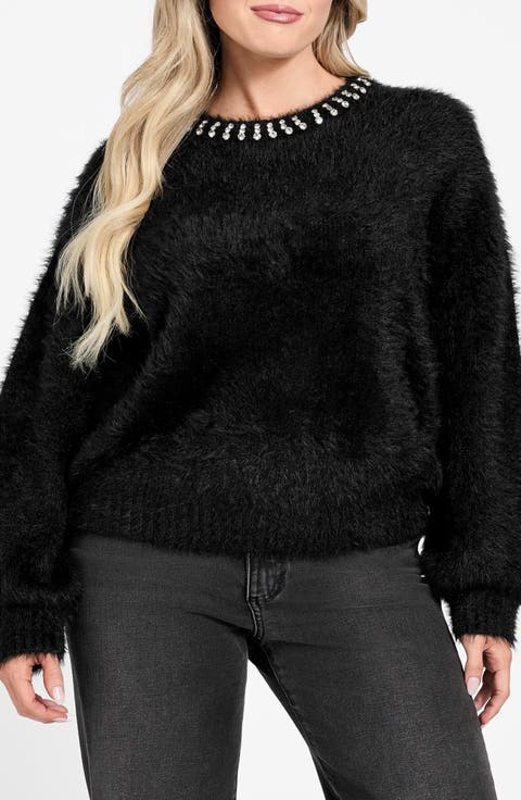 Arisa Rhinestone Accent Crewneck Sweater