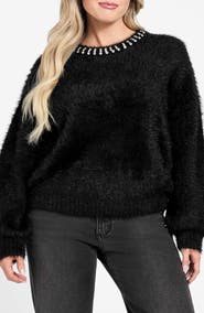 GUESS Arisa Rhinestone Accent Crewneck Sweater