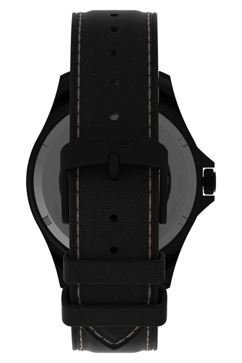 Navi XL Automatic Leather Strap Watch, 41mm, Alternate, color, BLACK/ BLACK/ BLACK