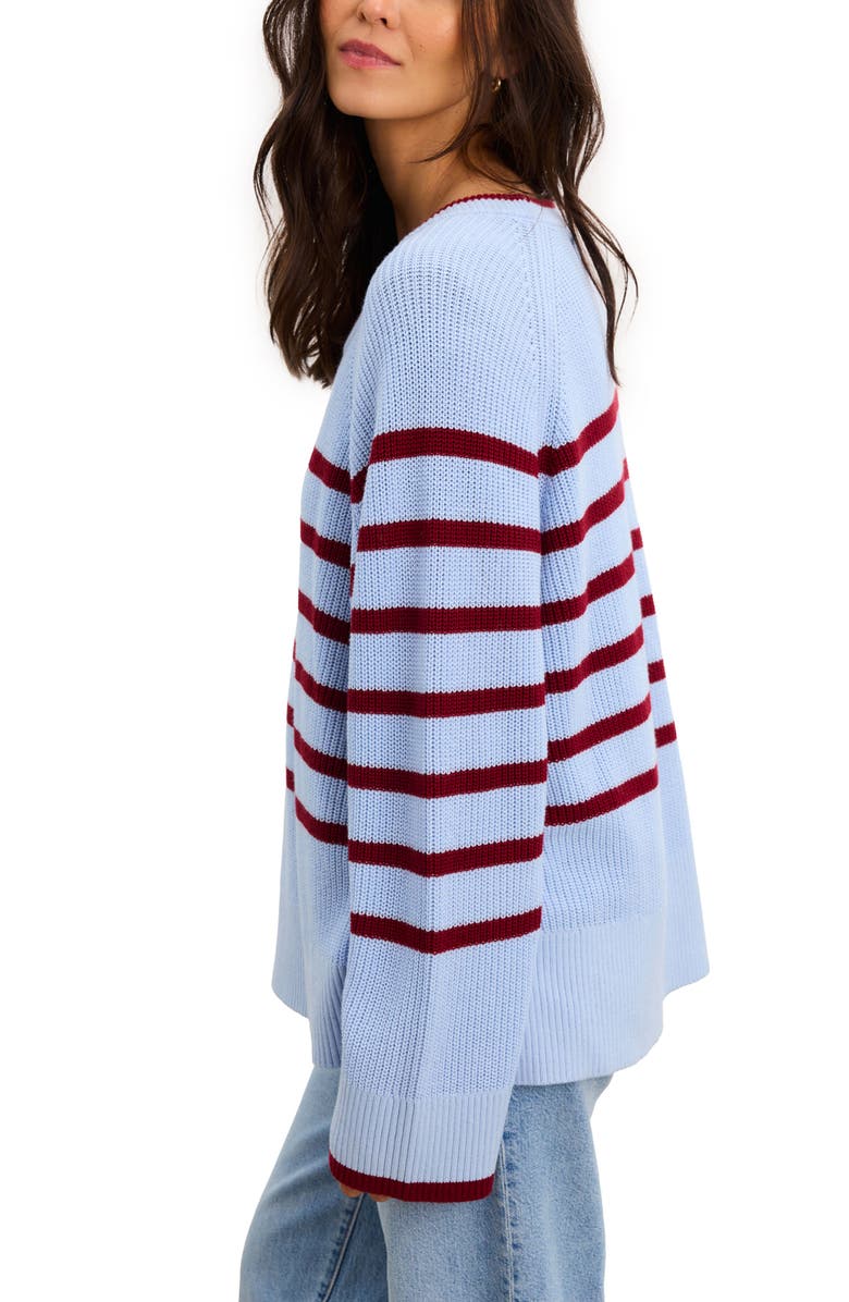 HATCH The Carly Striped Shaker Pullover, Alternate, color, Sky Blue/Deep Red Stripe