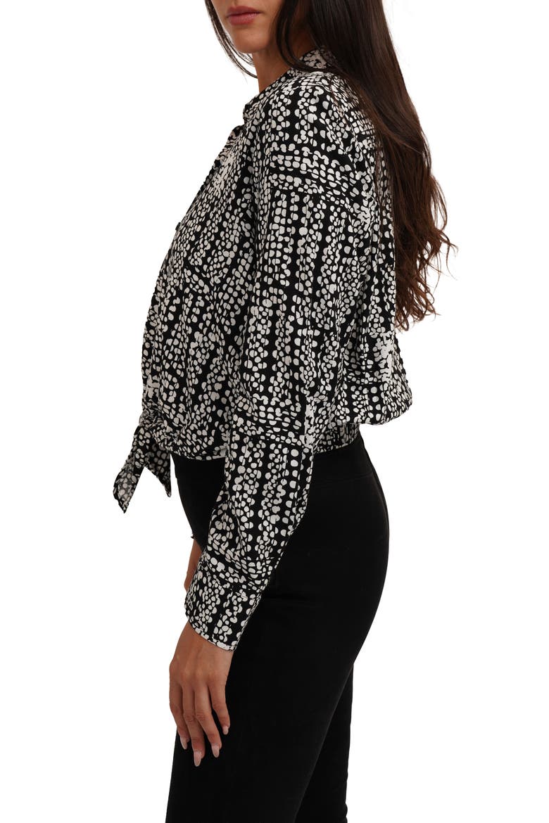 Long Sleeve Tie Front Button-Up Shirt, Alternate, color, TEGAN DOT