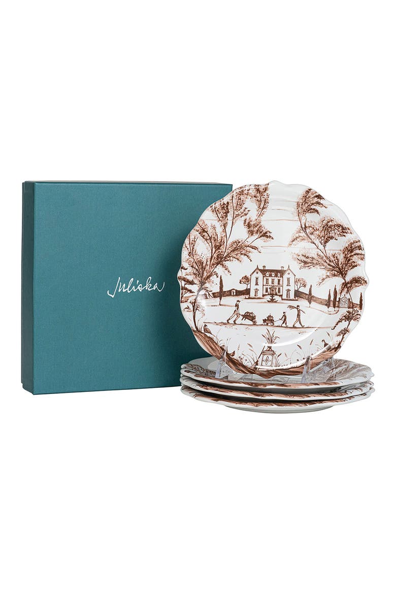 Country Estate Harvest Set of 4 Party Plates, Alternate, color, SEPIA