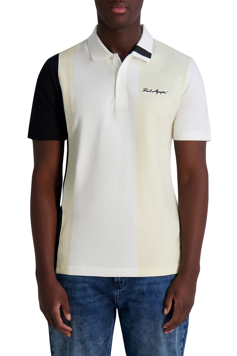 Colorblock Stretch Cotton Polo, Main, color, WHITE/ BLACK