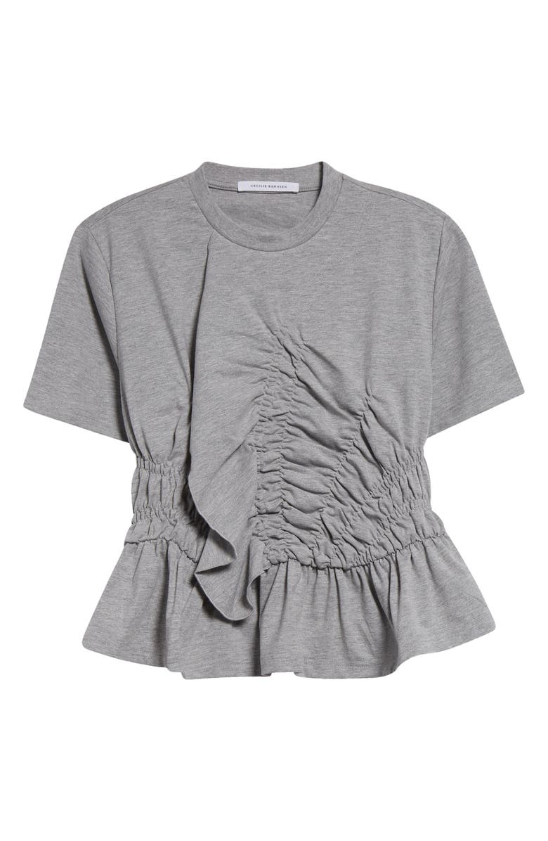 Cecilie Bahnsen Ace Smocked Jersey Peplum Top, Alternate, color, Grey Melange