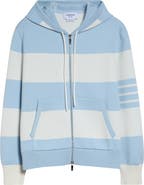 Thom Browne Hector Rugby Stripe Jacquard Zip Hoodie