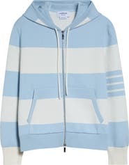Thom Browne Hector Rugby Stripe Jacquard Zip Hoodie