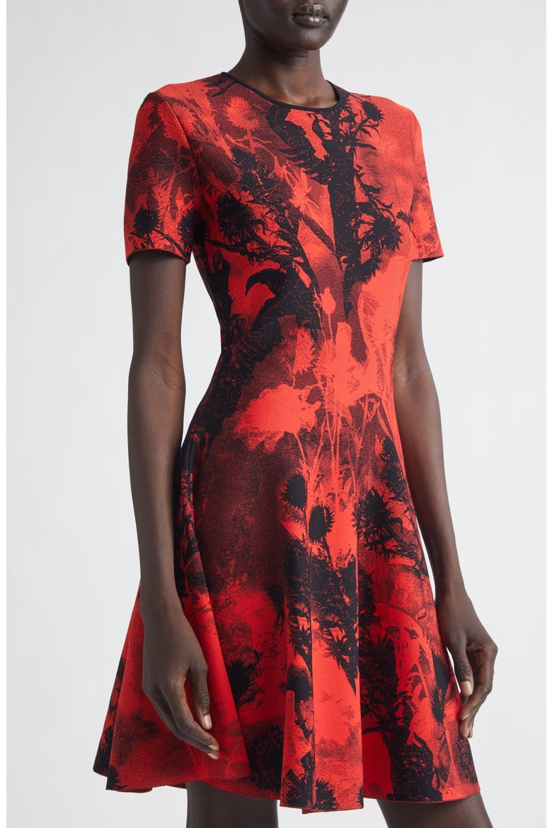 Floral Jacquard Mini Sweater Dress, Alternate, color, RED/ BLACK