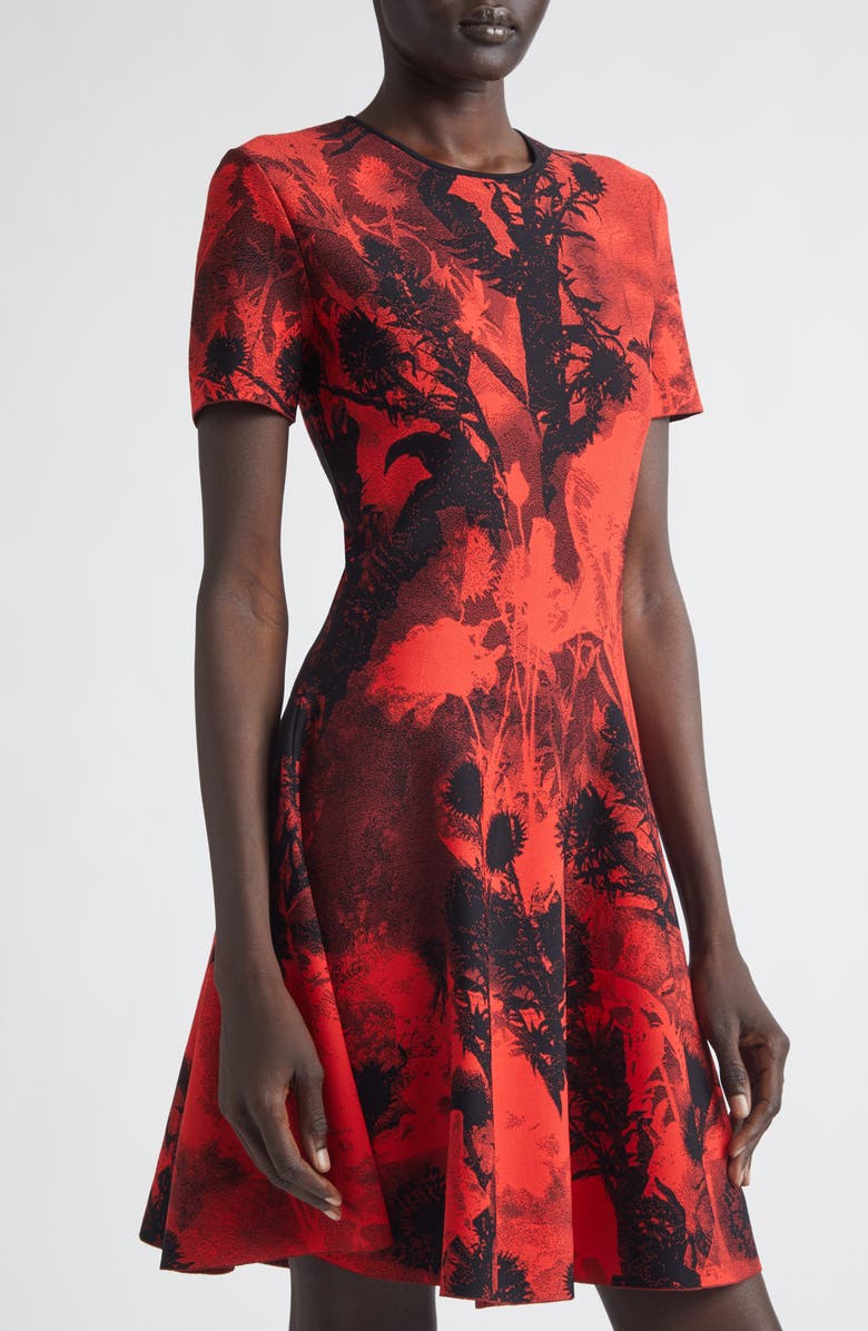 McQueen Floral Jacquard Mini Sweater Dress, Alternate, color, Red/ Black