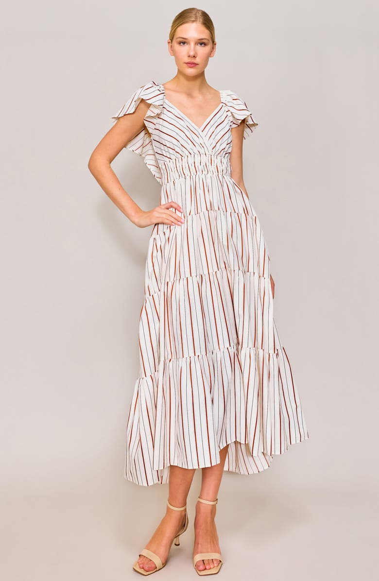 MELLODAY Stripe Flutter Sleeve Maxi Dress, Alternate, color, Ivory/ Rust Stripe