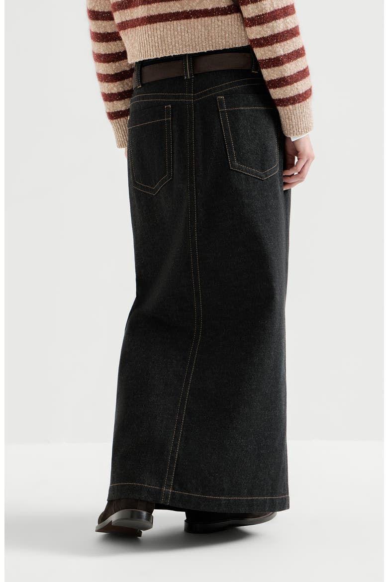 No-fade denim five-pocket skirt with monili, Alternate, color, Black