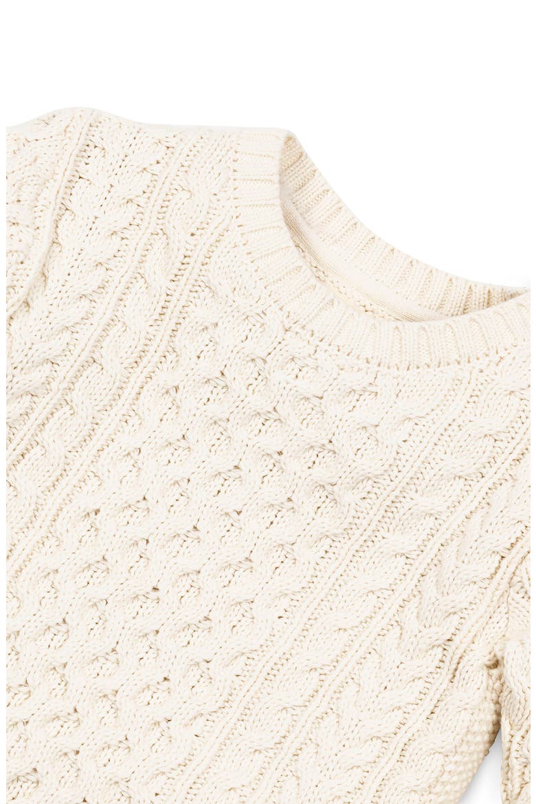 Kids' Organic Long Sleeve Fisherman Cable Pullover Sweater, Alternate, color, Ivory Fisherman