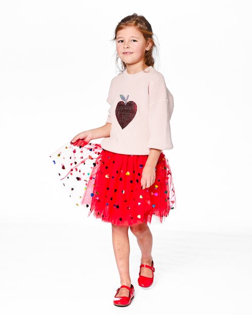 Deux Par Deux Tulle Skirt With Iridescent Heart Confettis In Red
