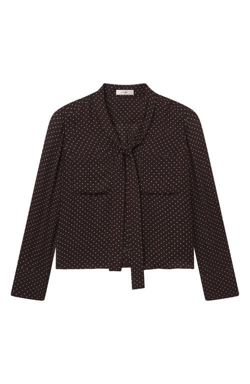 FRAME Polka Dot Tie Neck Shirt in Mahogany Polka Dot at Nordstrom, Size Medium