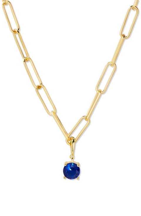 Melrose Birthstone Pendant Paper Clip Chain Necklace