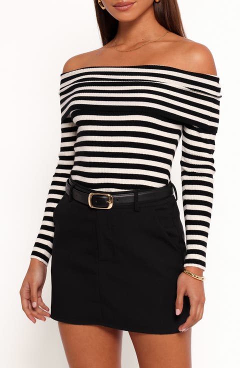 Ellora Stripe Foldover Off the Shoulder Rib Top
