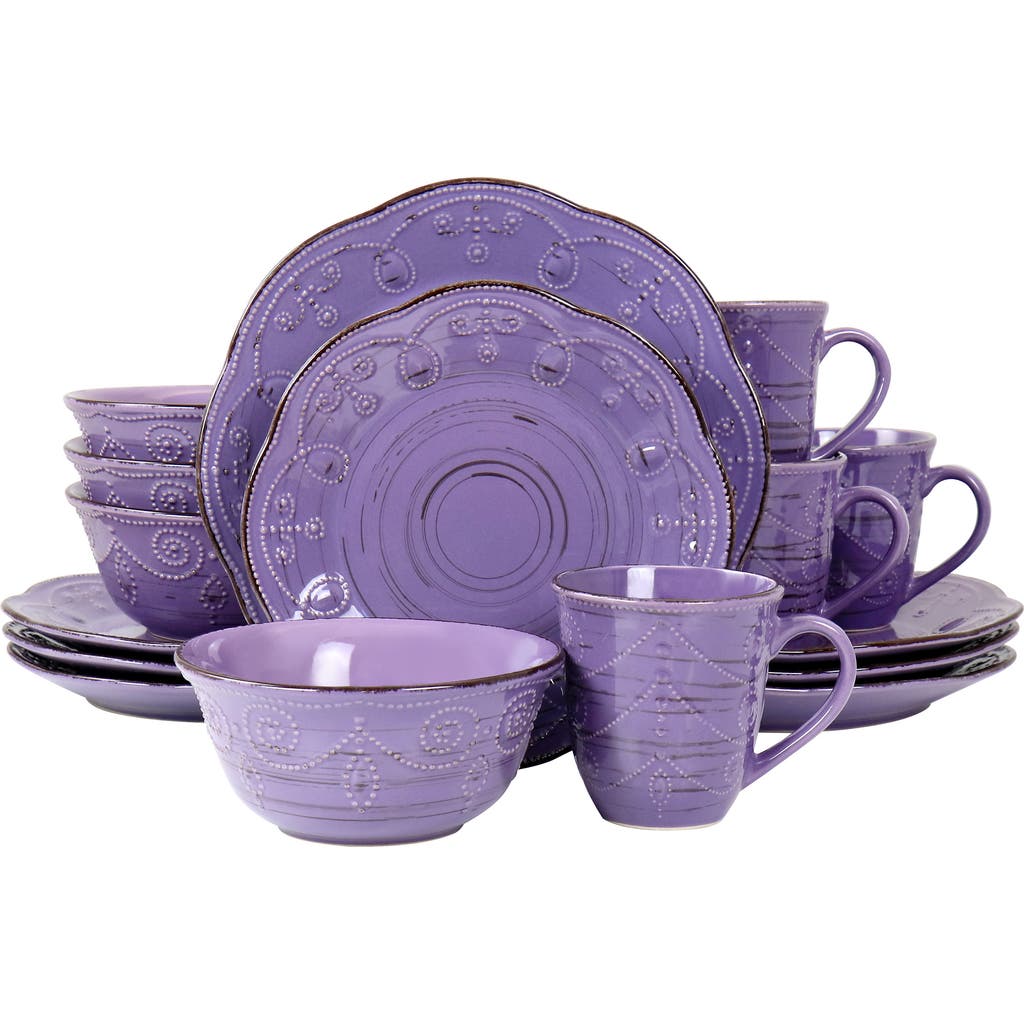 Elama Rustic Birch 16 Piece Stoneware Dinnerware Set In Purple