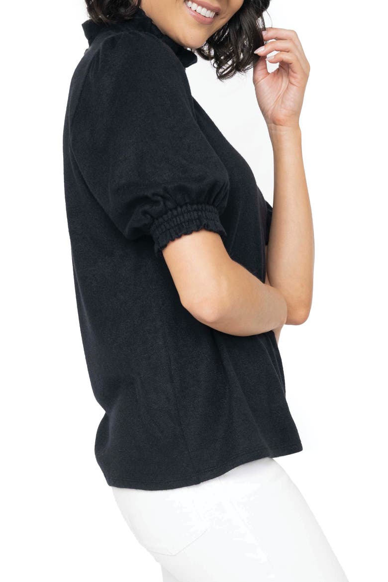 Ruffle Mock Neck Puff Sleeve Sweater, Alternate, color, BLACK