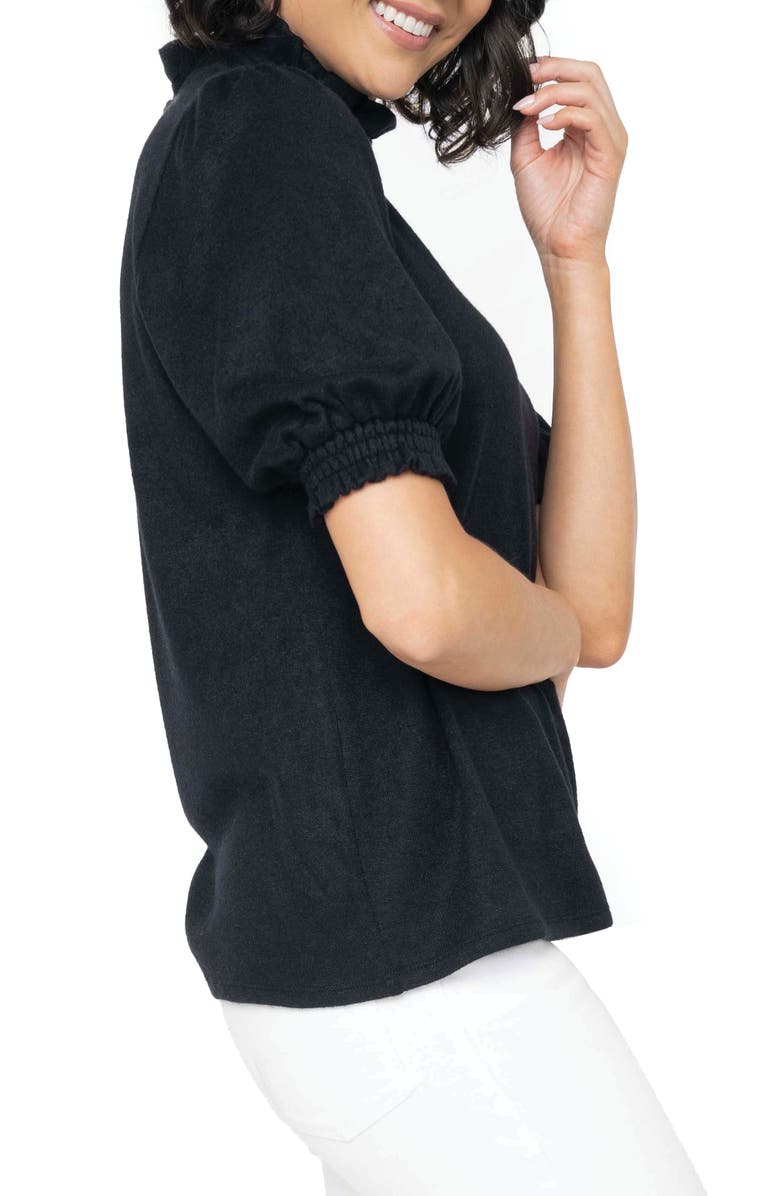 GIBSONLOOK Ruffle Mock Neck Puff Sleeve Sweater, Alternate, color, Black