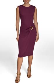 Donna Karan New York Side Buckle Detail Sheath Midi Dress