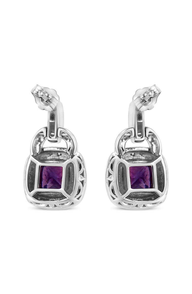 Haus of Brilliance Silver 8MM Natural Cushion Shaped Amethyst Diamond Accent Halo Dangle Earrings, Alternate, color, White