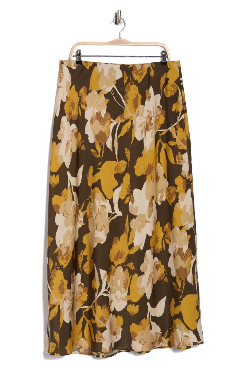 Floral Satin Maxi Skirt, Alternate, color, OLIVE