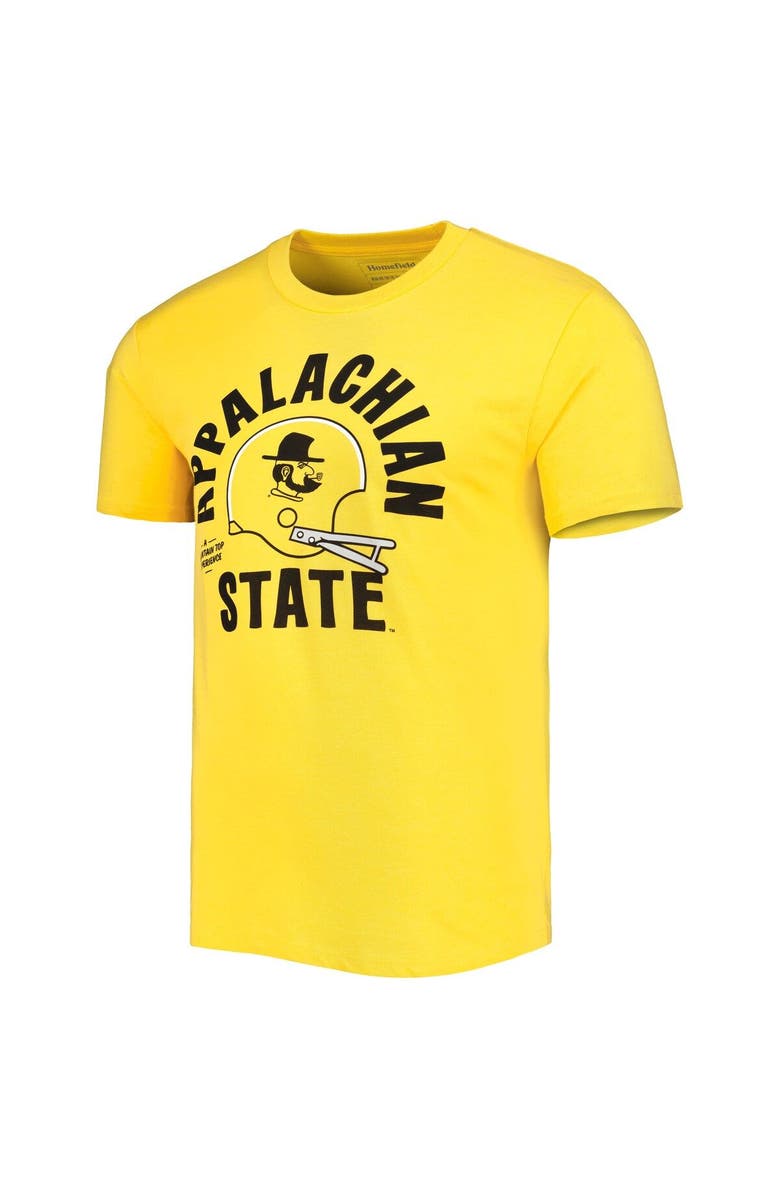 HOMEFIELD Men's Homefield Gold Appalachian State Mountaineers Victory Yosef Vintage Football Helmet T-Shirt, Alternate, color, 