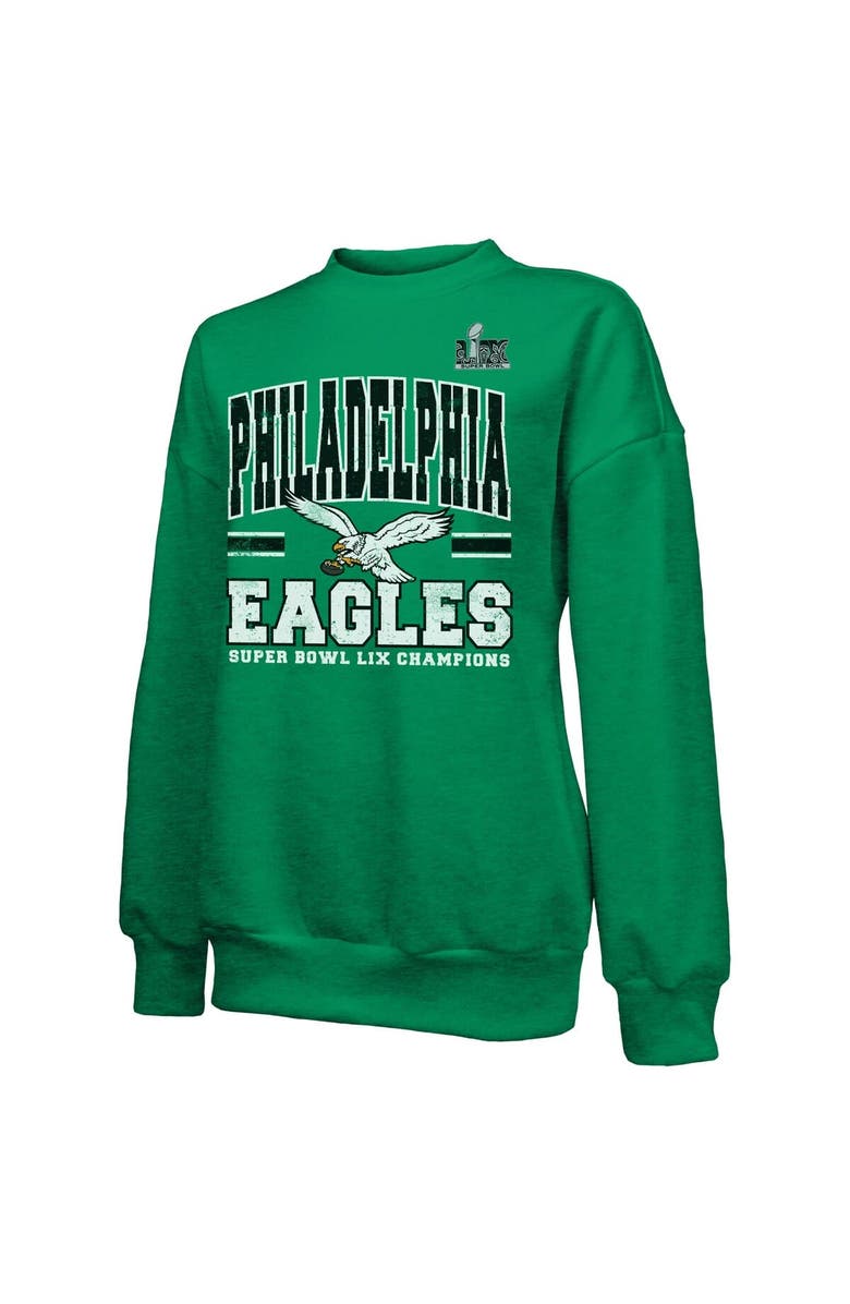Majestic Threads Women's Majestic Threads  Kelly Green Philadelphia Eagles Super Bowl LIX Champions Big Chalk Stripe Retro Tri-Blend Fleece Sweatshirt, Alternate, color, 