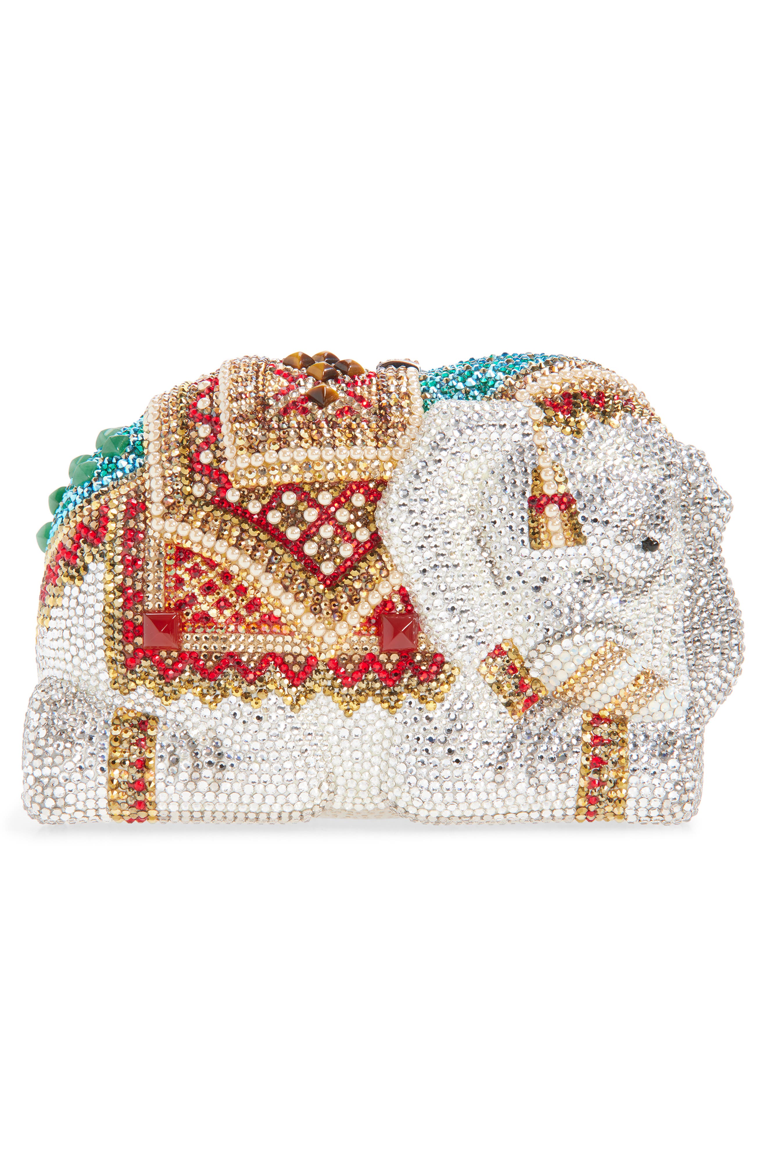 JUDITH LEIBER COUTURE Elephant Crystal Embellished Clutch, Alternate, color, Silver Rhine Multi