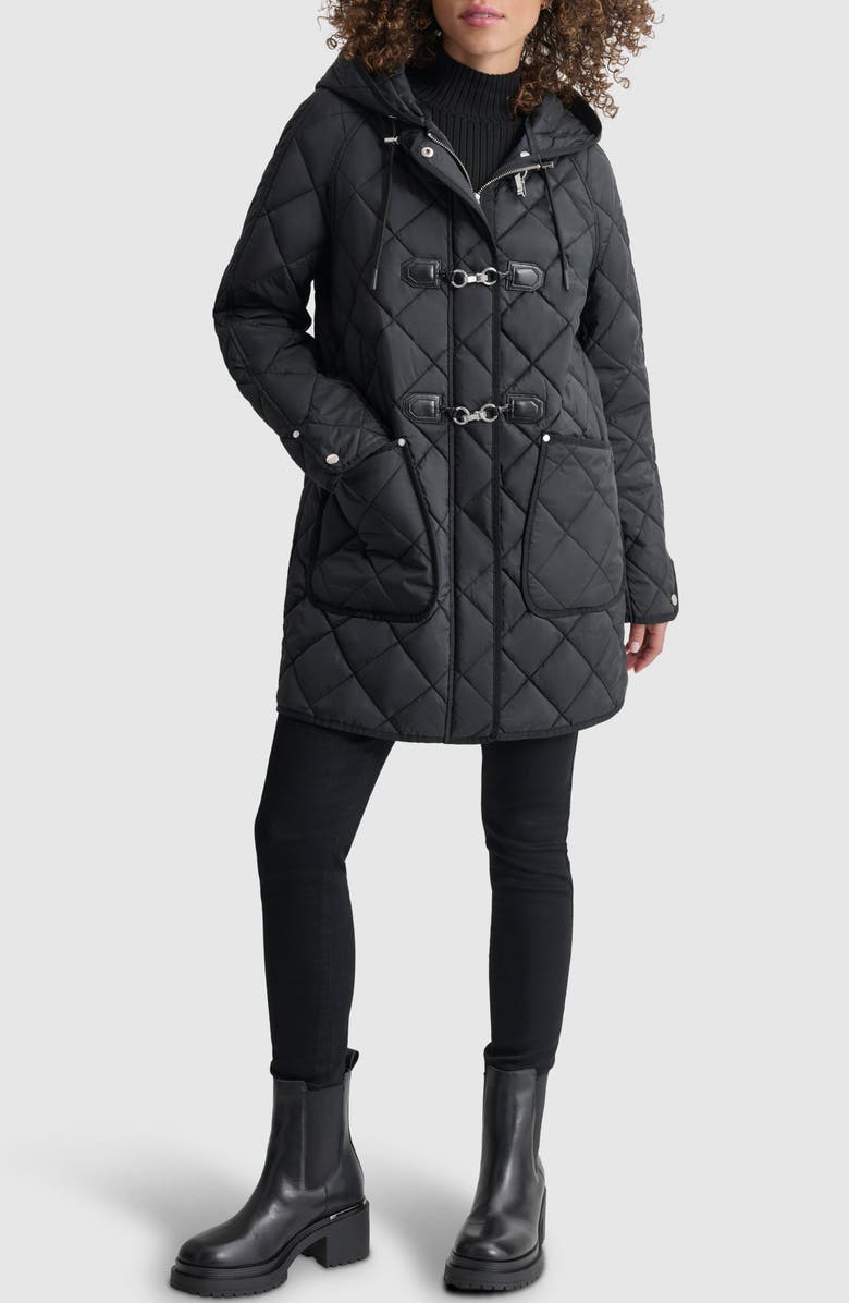 DKNY Water Resistant Hooded Quilted Jacket, Main, color, 