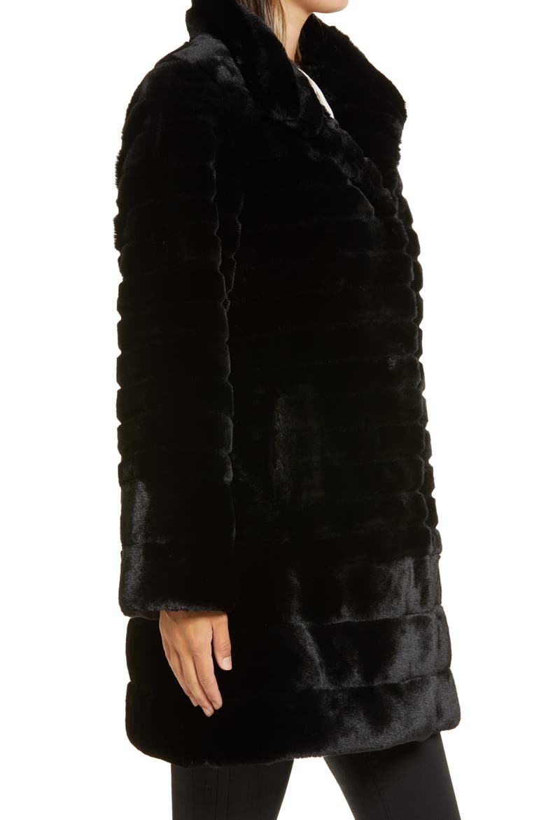 Grooved Faux Fur Walking Coat, Alternate, color, BLACK