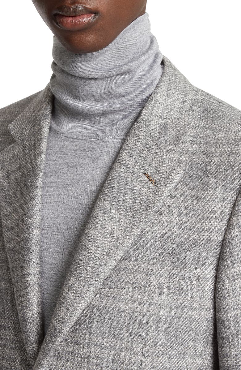 ZEGNA Couture Tonal Plaid Stretch Cashmere, Silk & Wool Sport Coat, Alternate, color, Light Grey