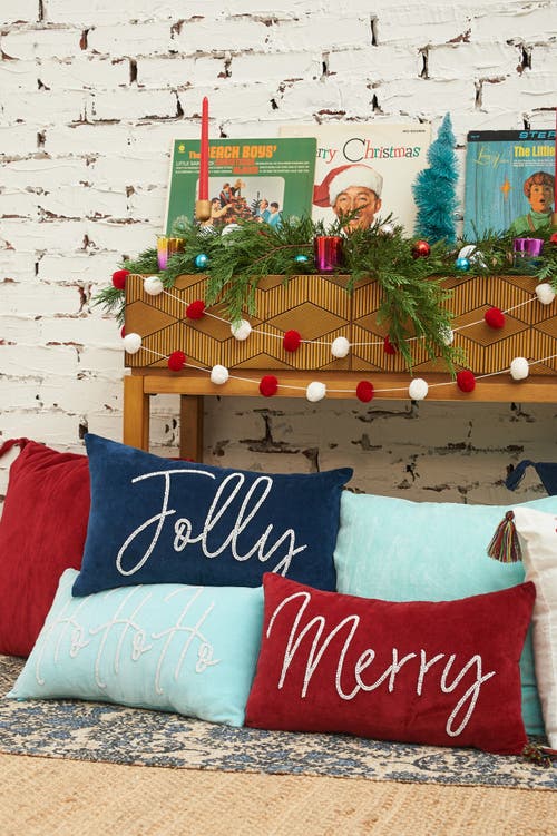 Carol & Frank Merry Red Velvet Beaded Christmas Throw Pillow In Red