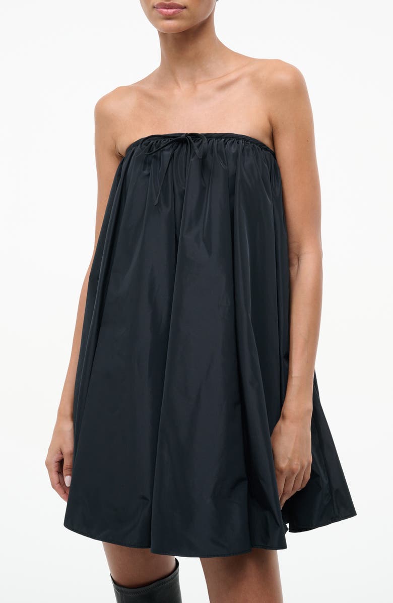 STAUD Sofia Strapless Satin Trapeze Minidress, Alternate, color, Black