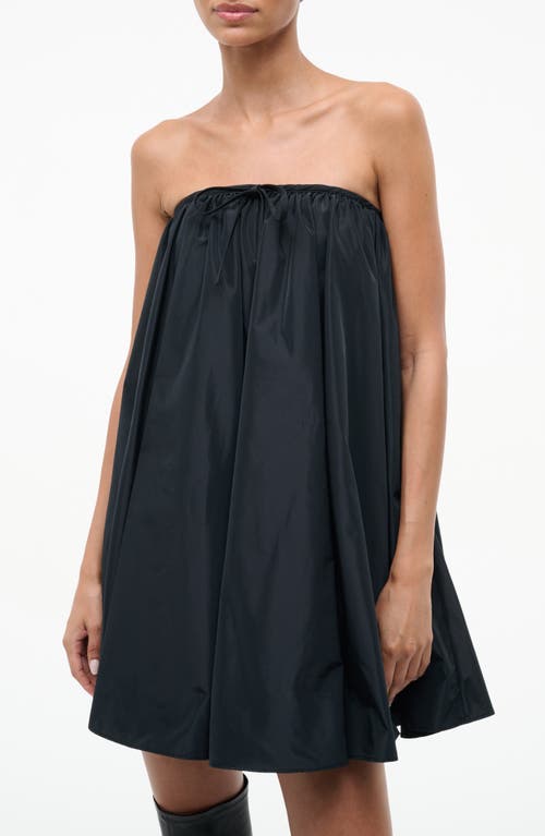 Staud Sofia Strapless Satin Trapeze Minidress In Black