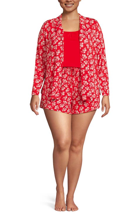 Cooling 3 Piece Pajama Set - Long Sleeve Top Cami and Shorts