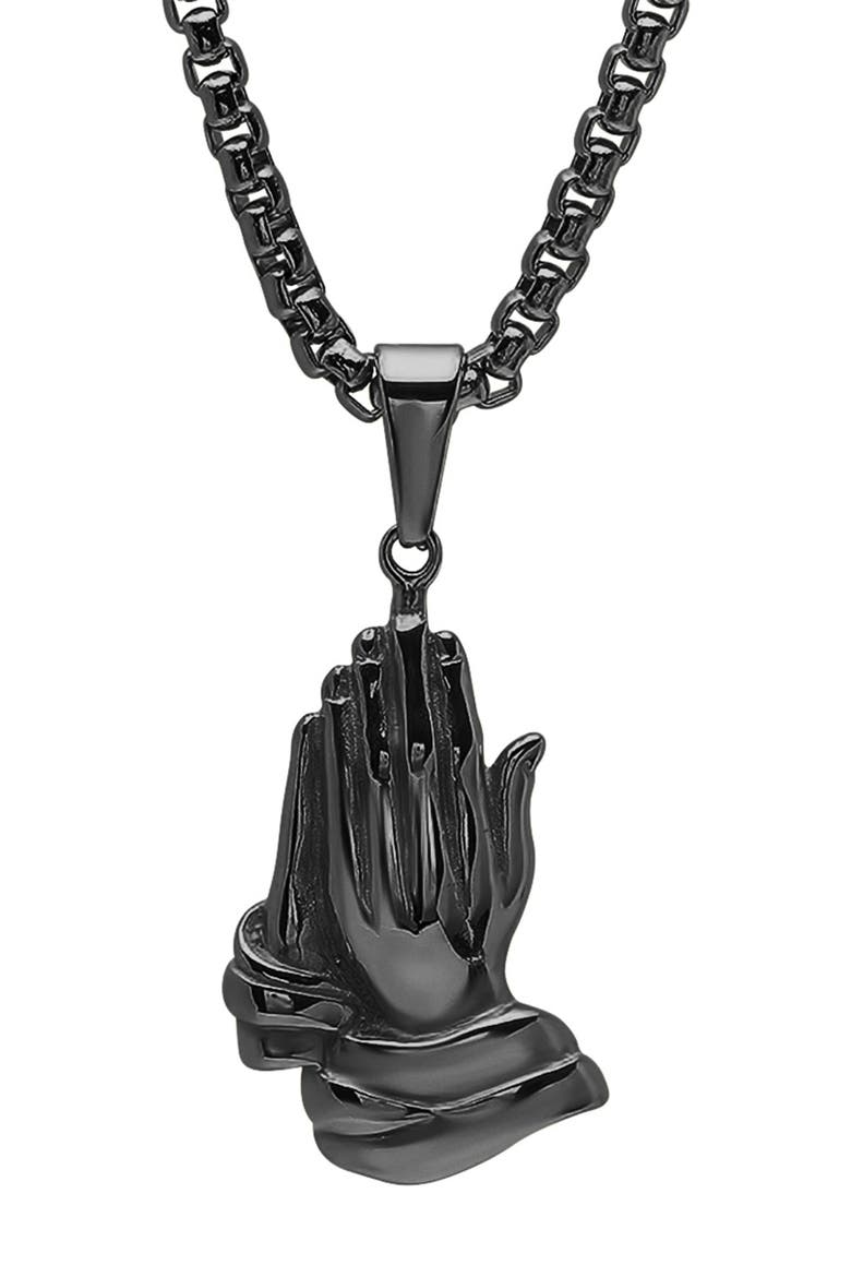 Men's Prayer Hand Pendant Necklace, Alternate, color, BLACK