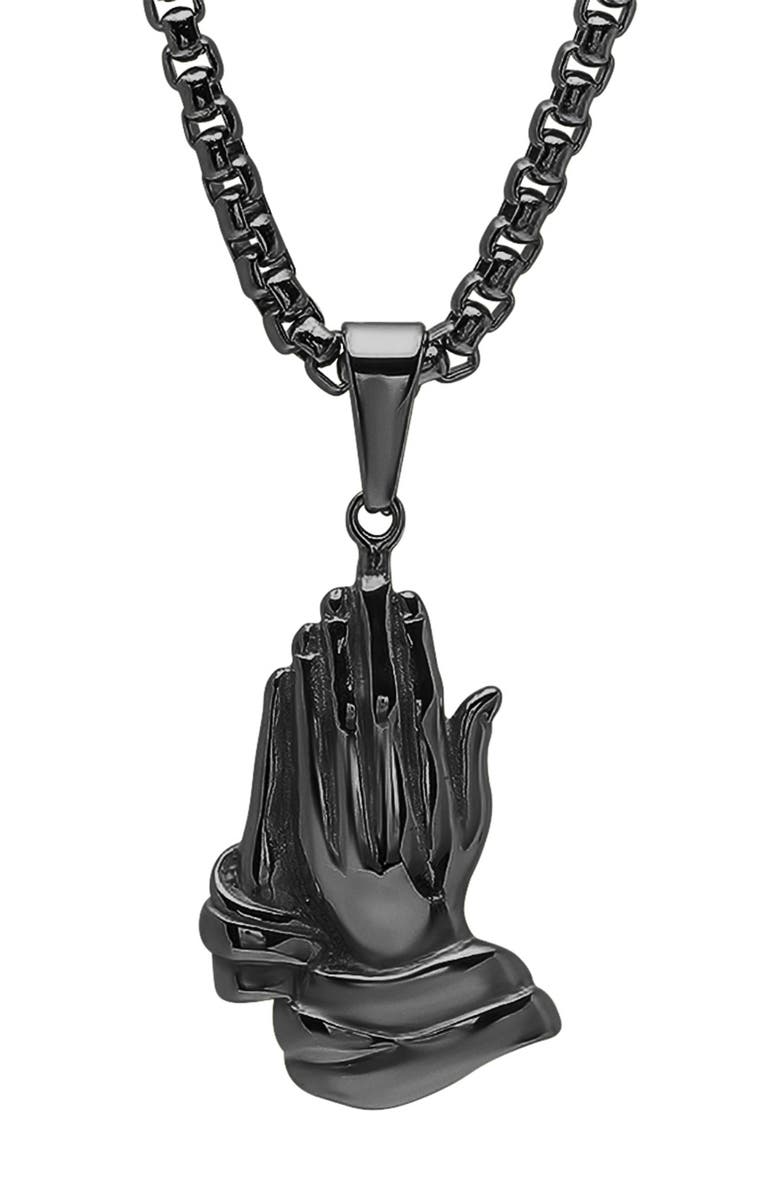 HMY JEWELRY Men's Prayer Hand Pendant Necklace, Alternate, color, Black