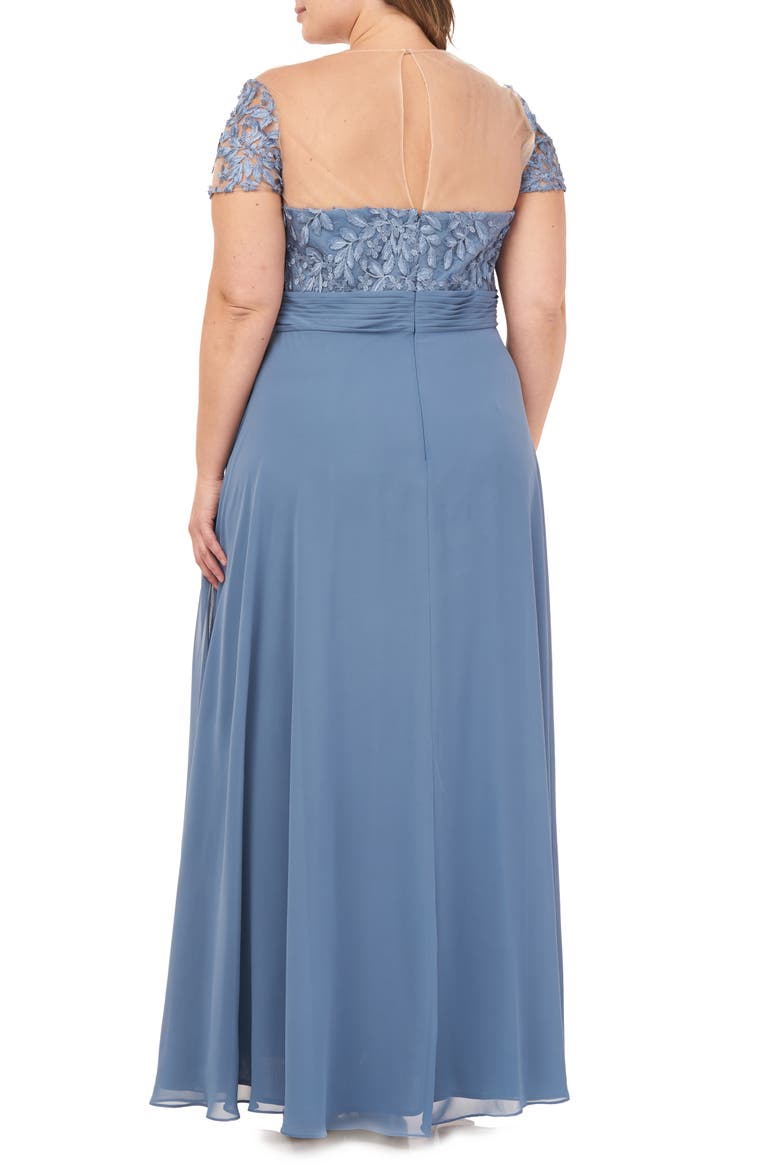 Floral Embroidered Chiffon Gown, Alternate, color, MINERAL BLUE