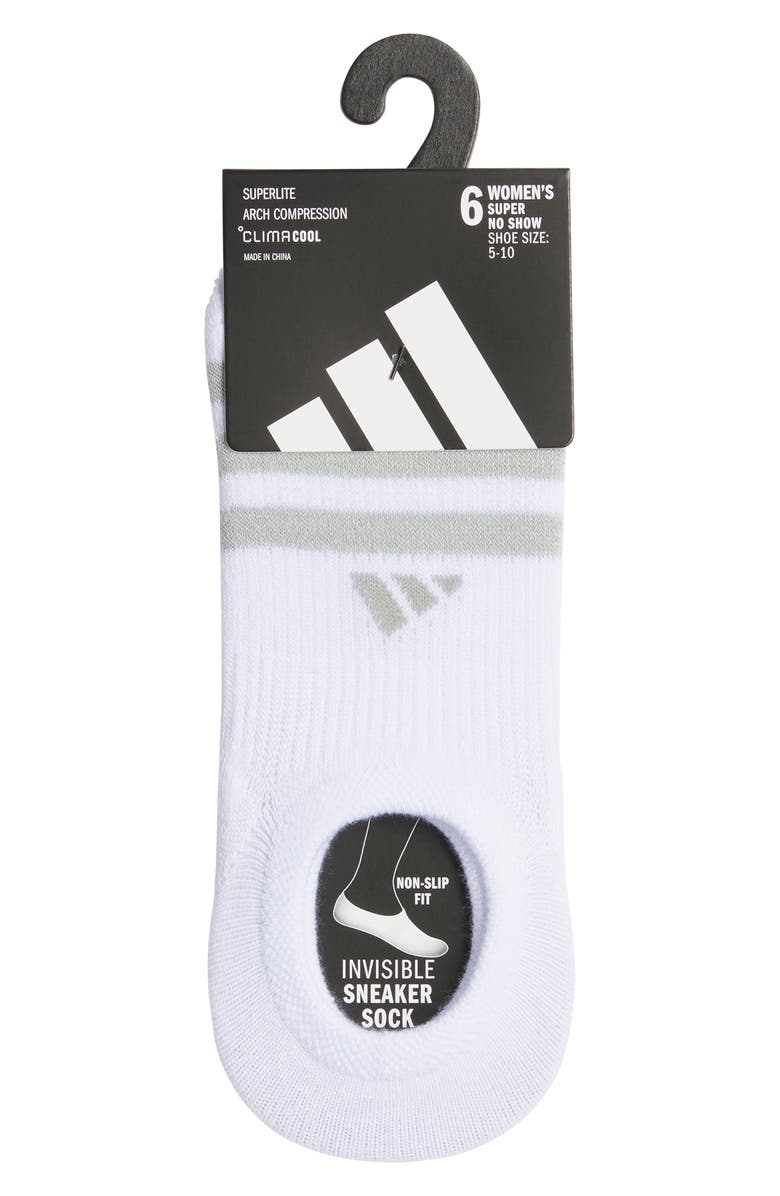 adidas Superlite 3.0 6-Pack No-Show Socks, Alternate, color, White/ Green/ Tropic Bloom