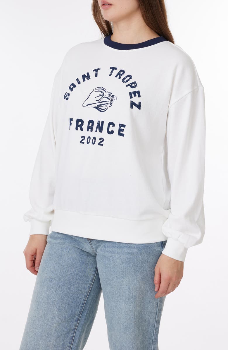 C & C California Millie Beach Terry Ringer Crewneck Sweatshirt, Alternate, color, Snow White