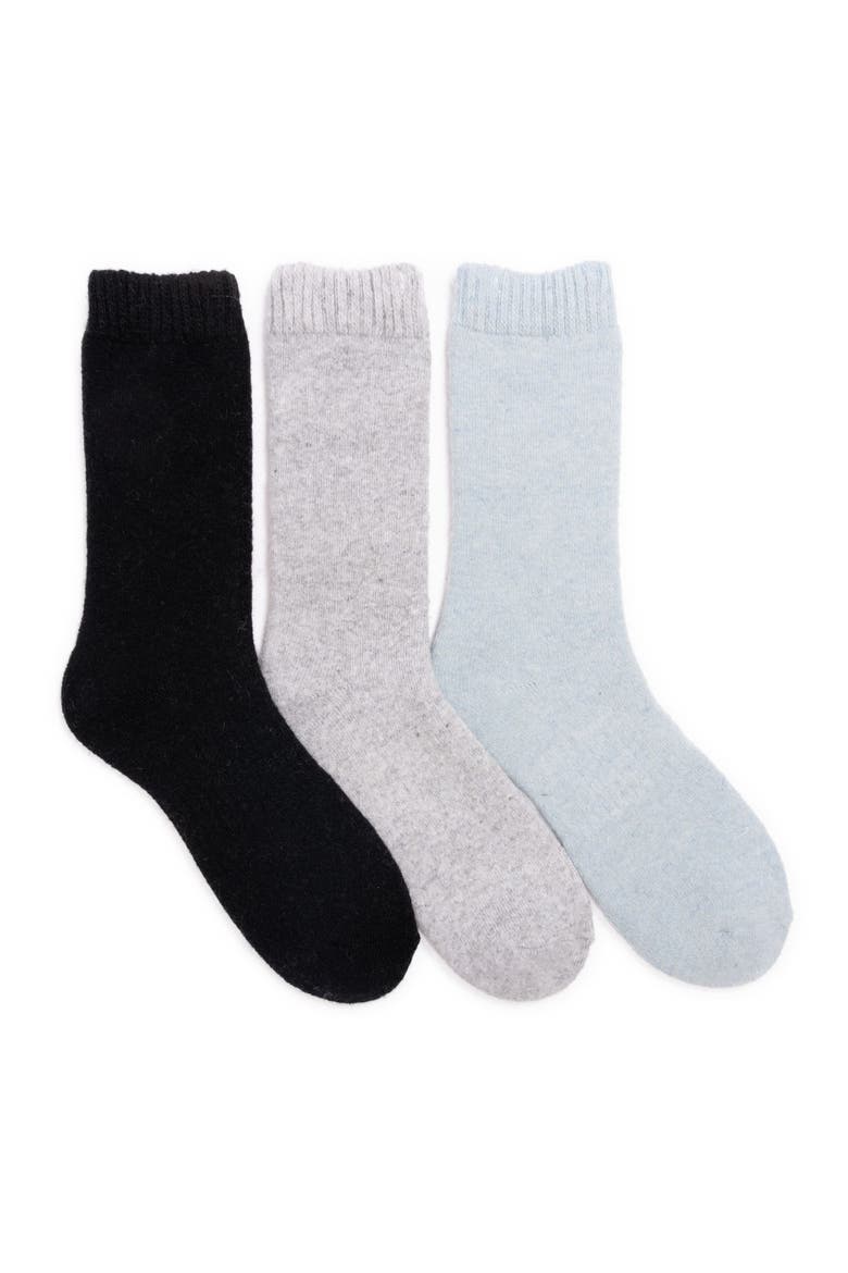 Women's 3 Pair Pack Crew Wool Blend Socks, Main, color, Black/Grey/Lt Blue