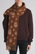 McQueen Skull Jacquard Double Face Wool & Cashmere Fringe Scarf