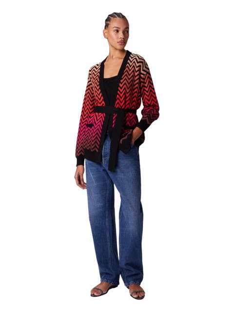 Dégradé Chevron Motif Cardigan With Belt