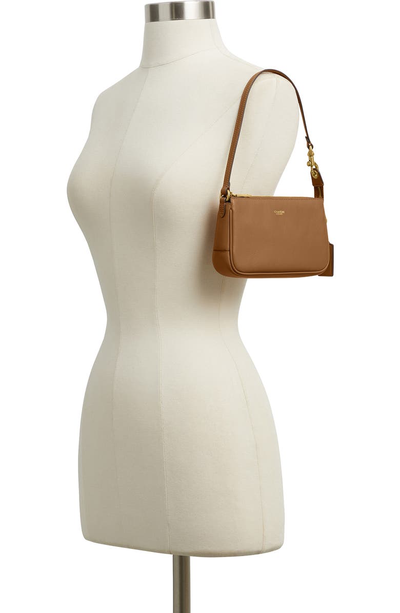 COACH Plaza 18 Natural Grain Leather Shoulder Bag, Alternate, color, B4/Honey Brown