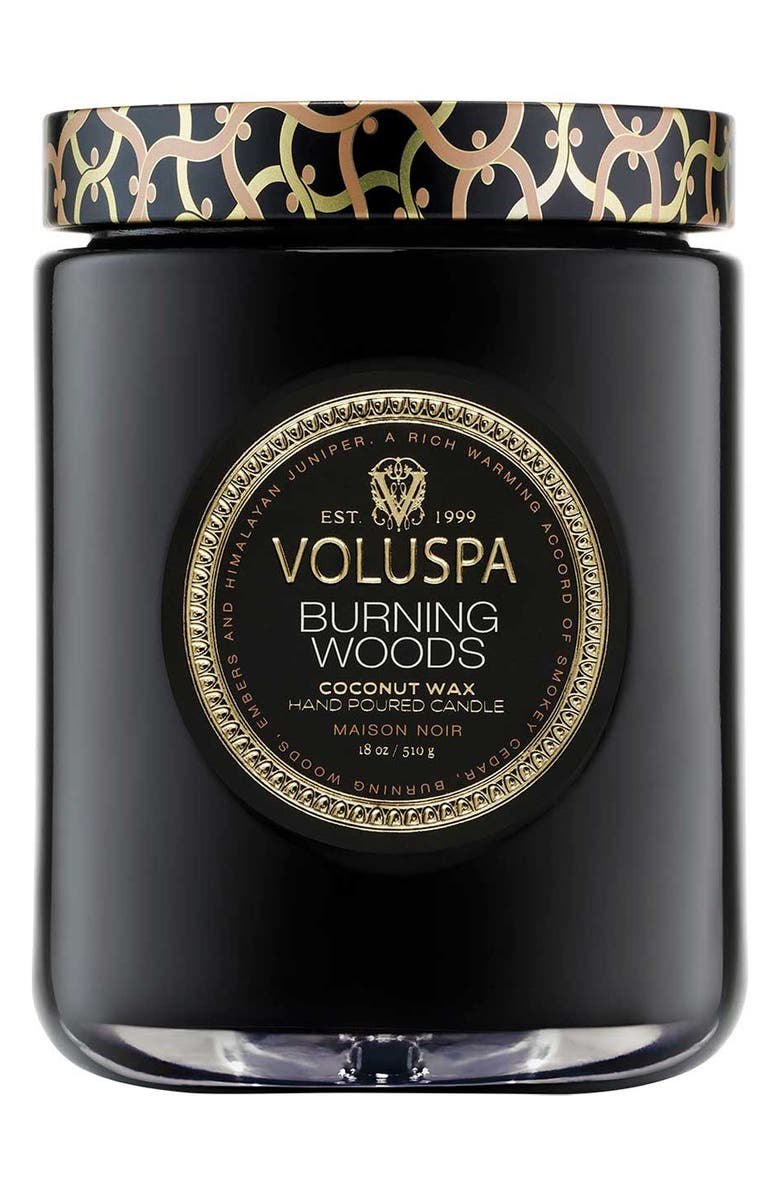 Voluspa Burning Woods Large Jar Candle, Main, color, Black
